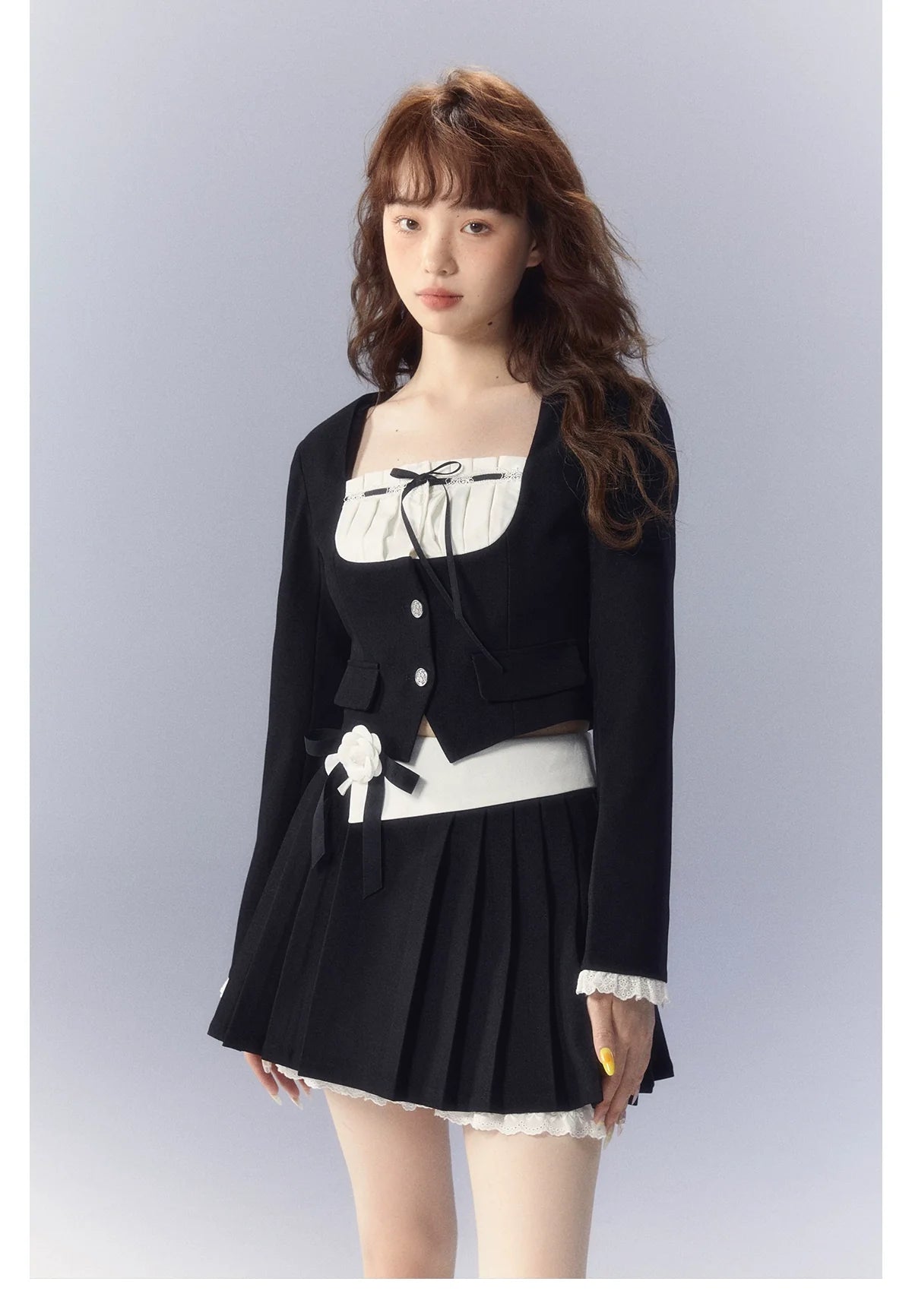 White Square-neck Cardigan & Skirt Set - CHINASQUAD