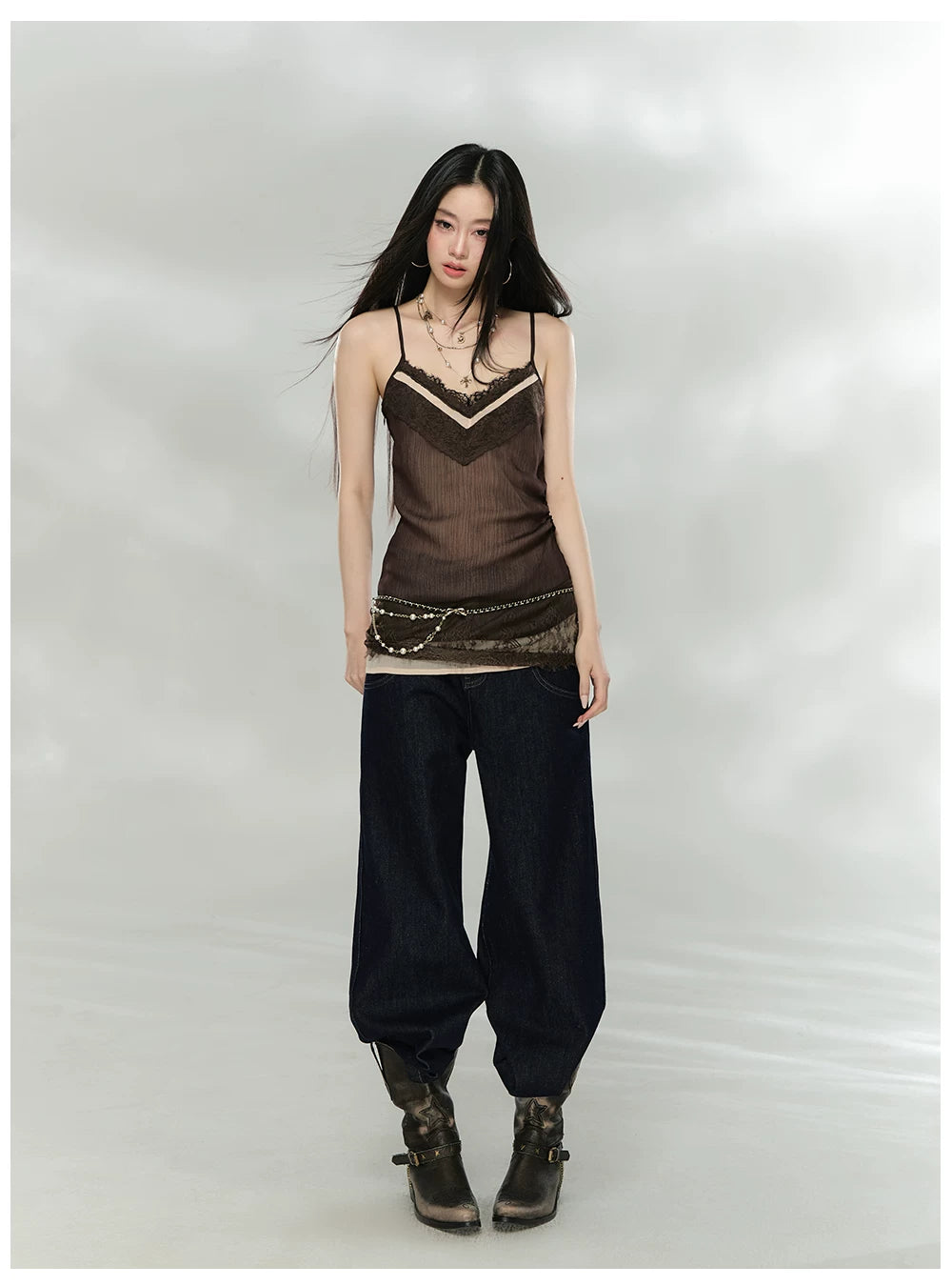 Lace-Trim V-Neck Chiffon Camisole