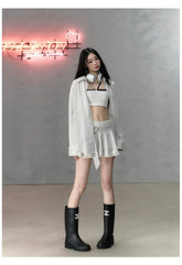 Shiny Rhinestone Striped Lace Patchwork Shirt & Skirt - CHINASQUAD