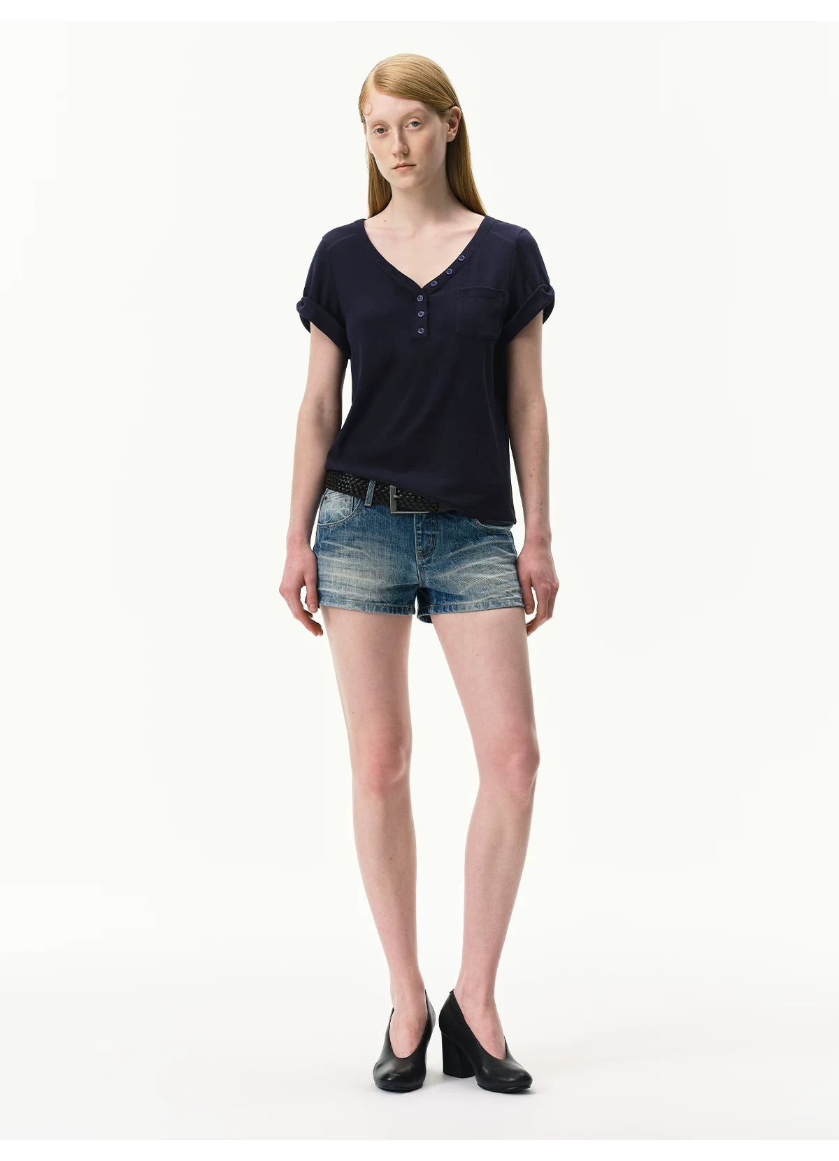 Vintage Washed Low-Rise Denim Shorts