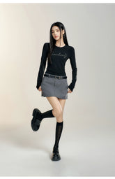 Black & Gray High-waisted Vintage-style Skirt - CHINASQUAD