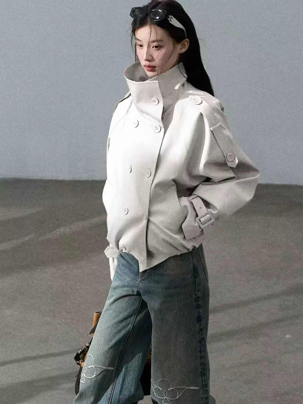 Double-Breasted Short Trench Jacket