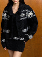 Fair Isle Faux Collar Knitted Cardigan & Dress Set - CHINASQUAD