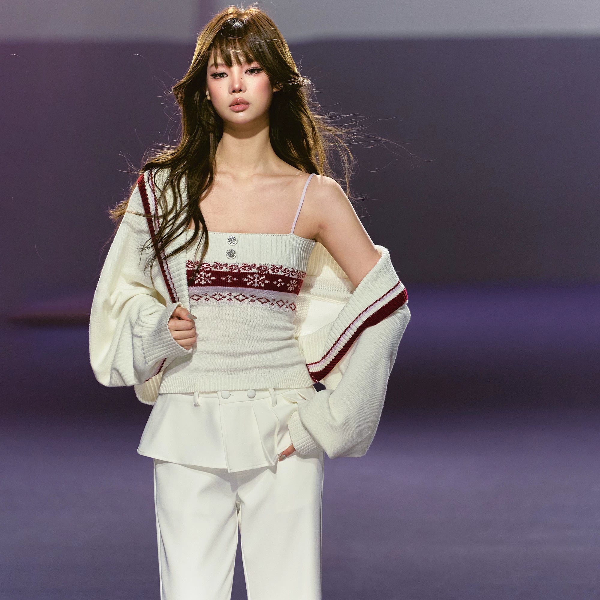 Fair Isle Snowflake Knit Vest & Contrast Cropped Cardigan Set