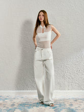 White Lace-trimmed Slant-wash Loose-fitting Jeans - CHINASQUAD