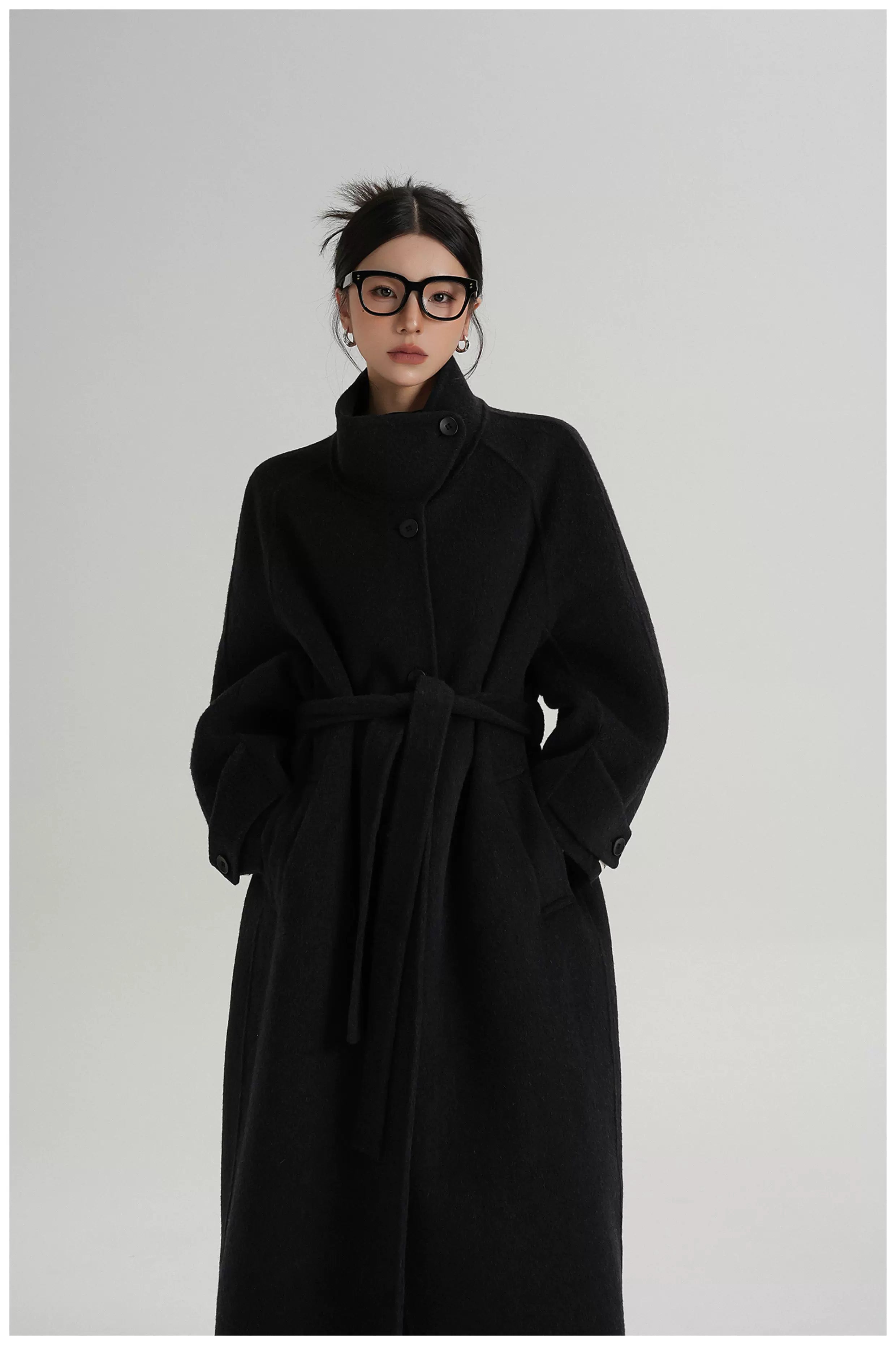 Asymmetric Stand-Collar Double-Faced Wool Coat