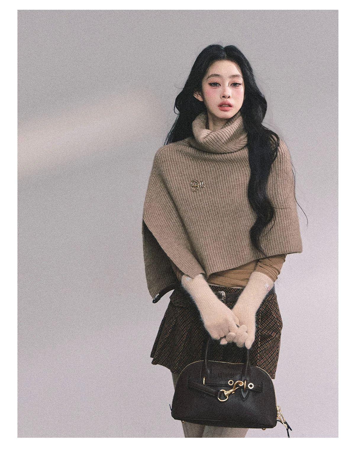 French High-Neck Knit Sweater