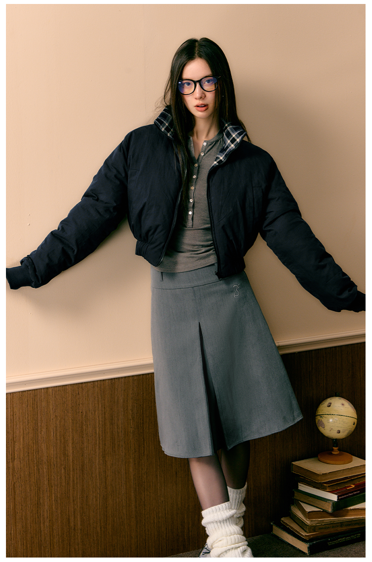 Blue Plaid Reversible Coat - CHINASQUAD