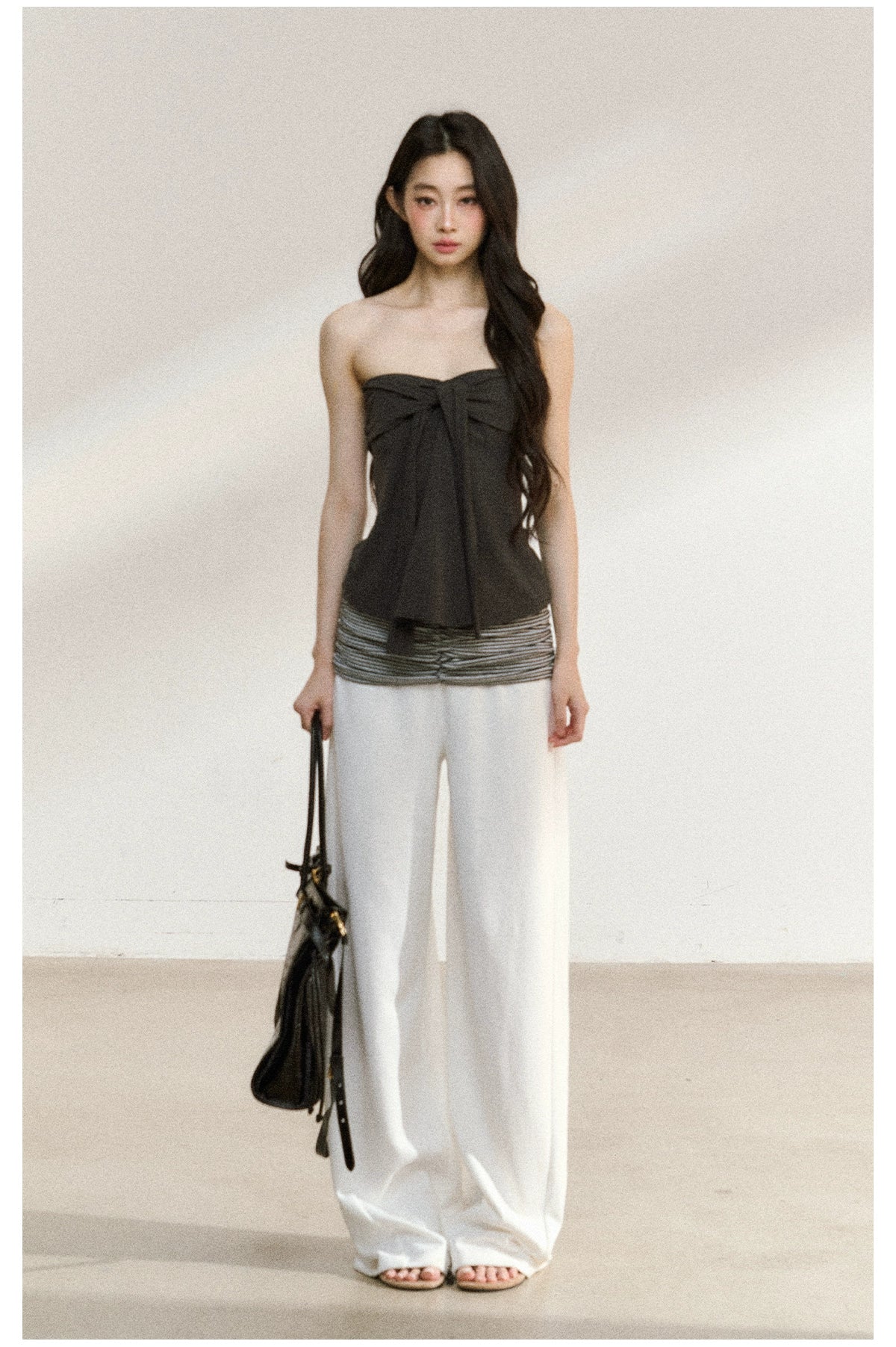 Layered Ruffle-Edge Cardigan & Tube Top Set - CHINASQUAD