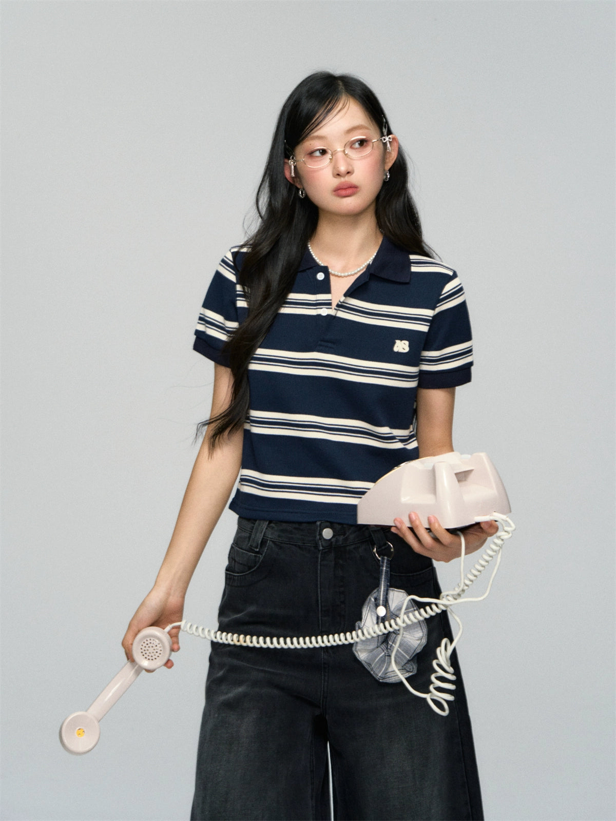 Polo-Collar Striped Color-Blocking T-shirt - CHINASQUAD