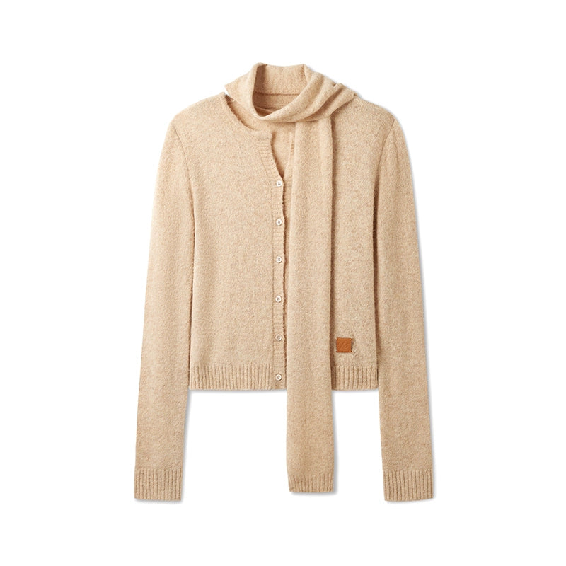 "Rose Series" Alpaca Wool & Scarf Collar Knit Cardigan - CHINASQUAD