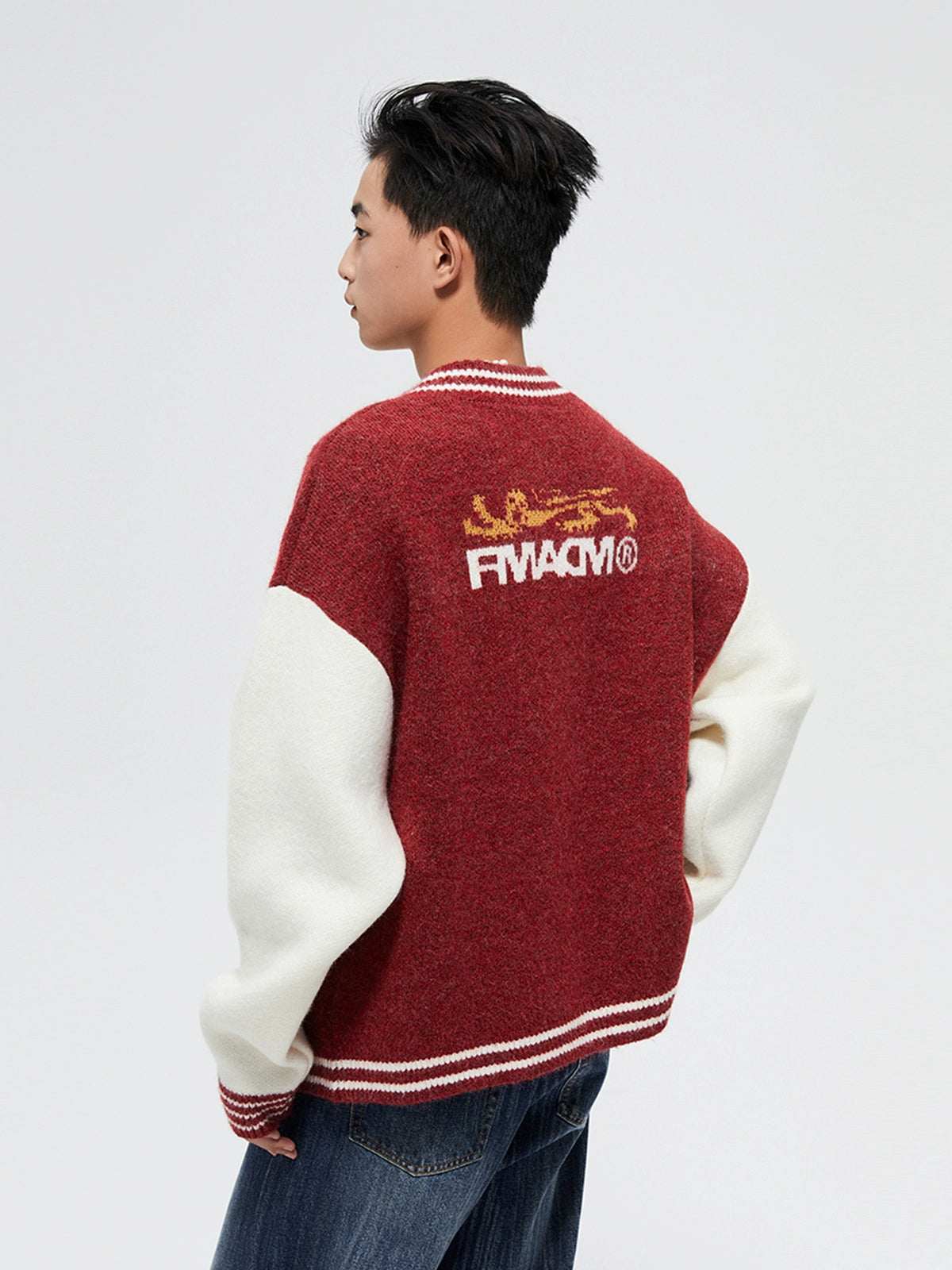 Vintage Crest Jacquard Knit Cardigan - CHINASQUAD