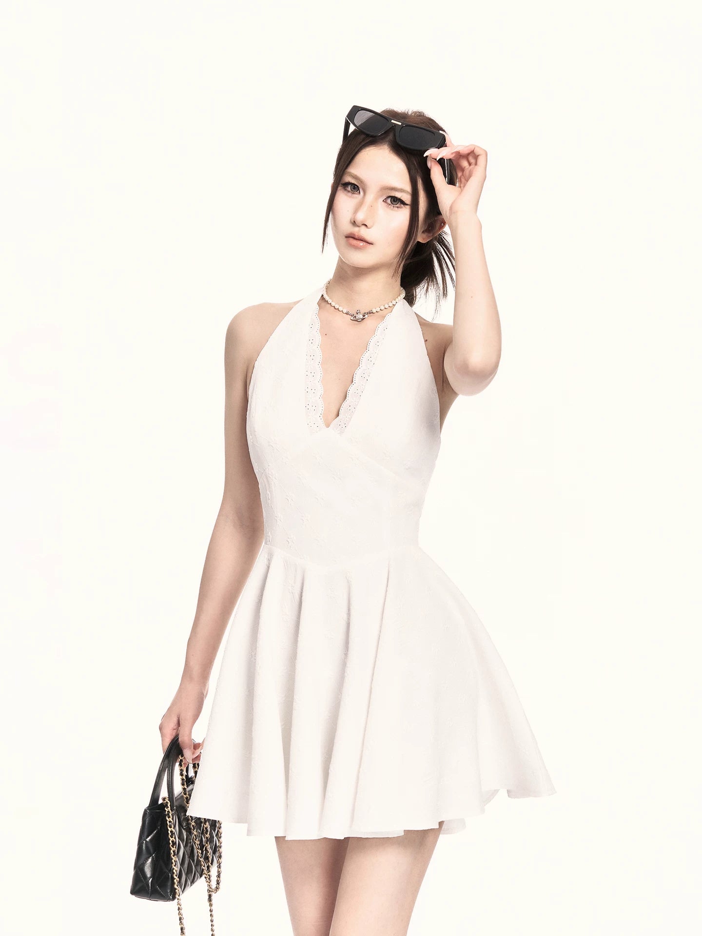 Romantic Rose Jacquard Halter Mini Dress