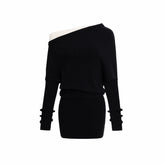 Asymmetric Contrast Knit Dress - CHINASQUAD