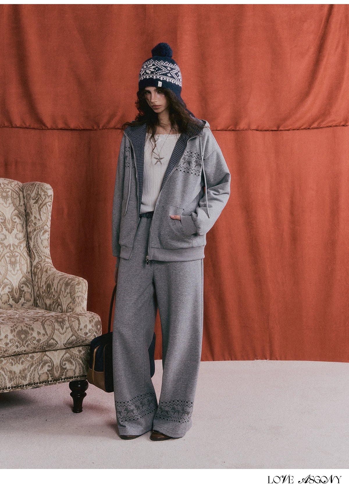 Zip-up Plaid Hoodie & Wide-Leg Pants Set