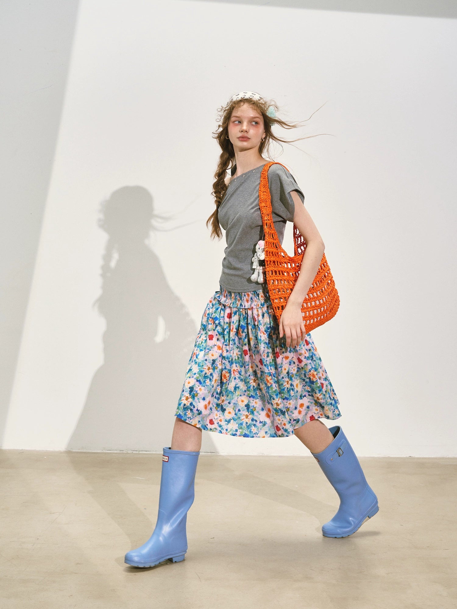 Floral Waist-cinching Slim-fit Midi A-line Skirt - CHINASQUAD