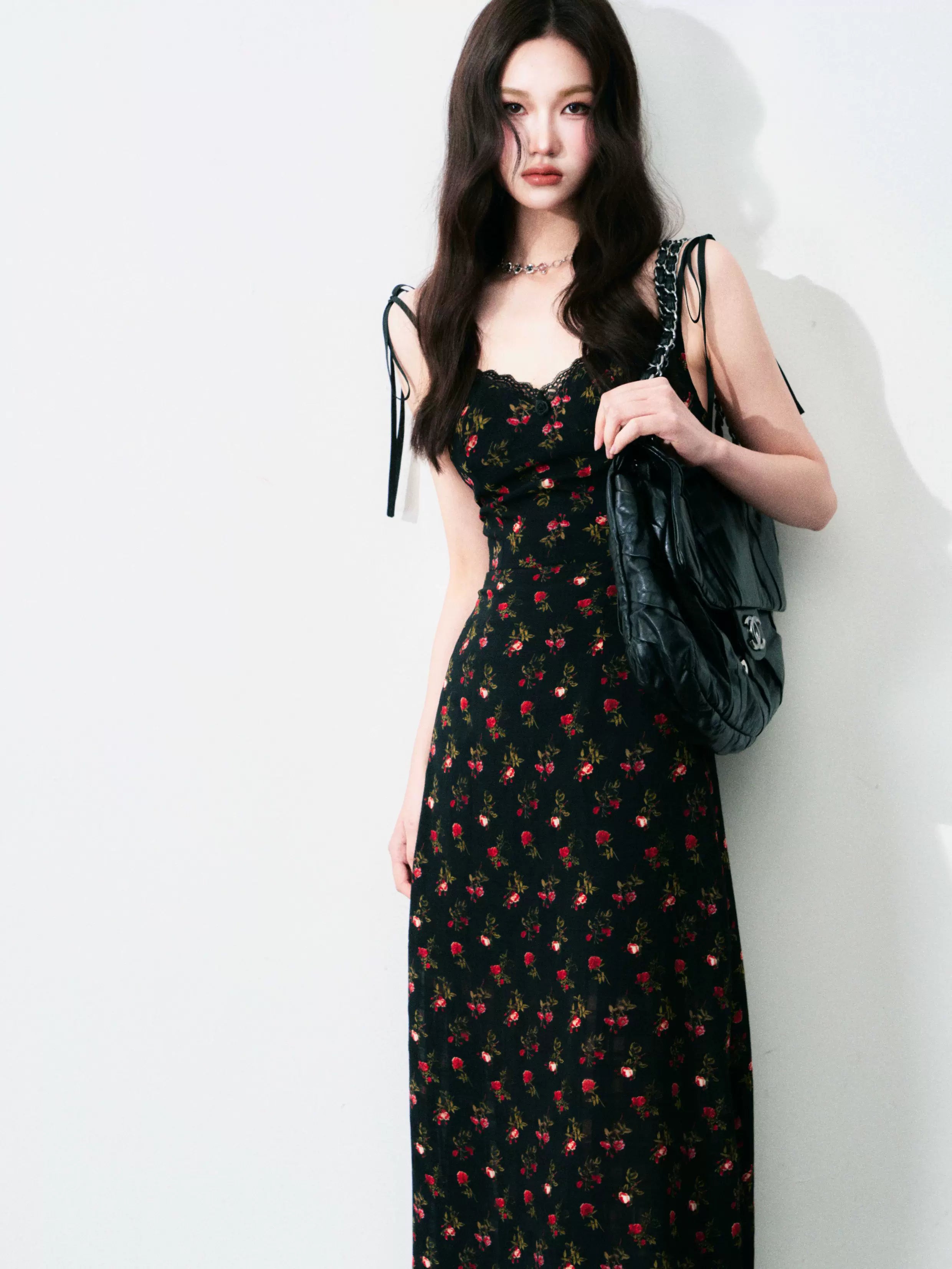 Vintage Floral Tie-Waist A-Line Maxi Dress