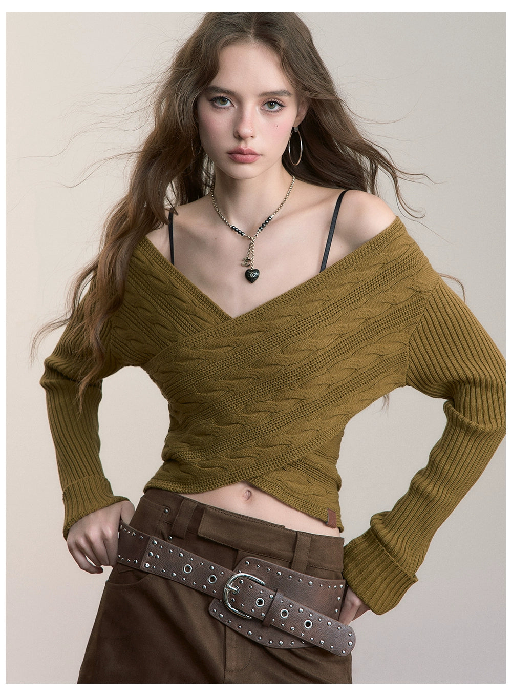 3D Cable Knit Cross Sweater