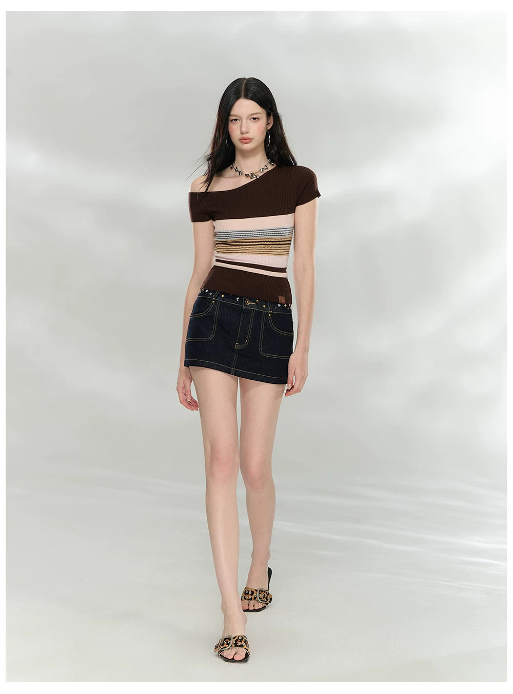 Asymmetrical Color-Block Knit Top