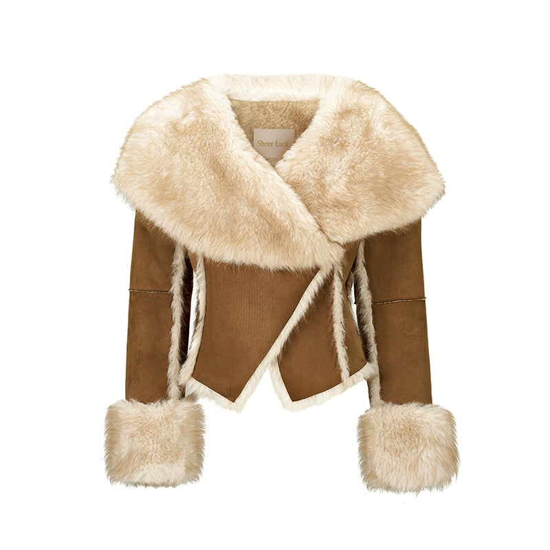Mishka Faux Shearling Suede Cropped Jacket - CHINASQUAD