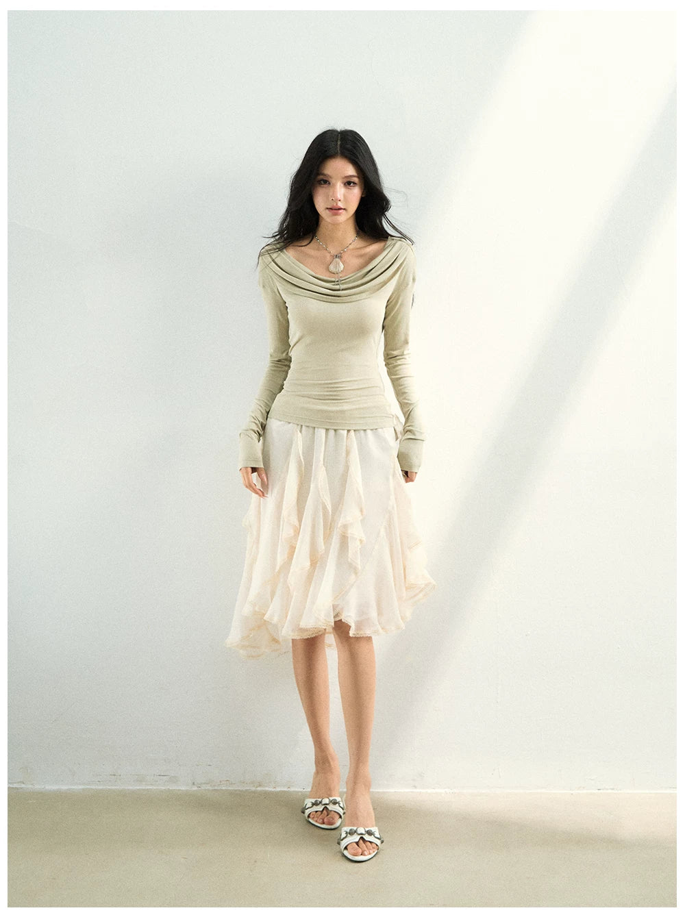 Reversible Draped Mesh Blouse