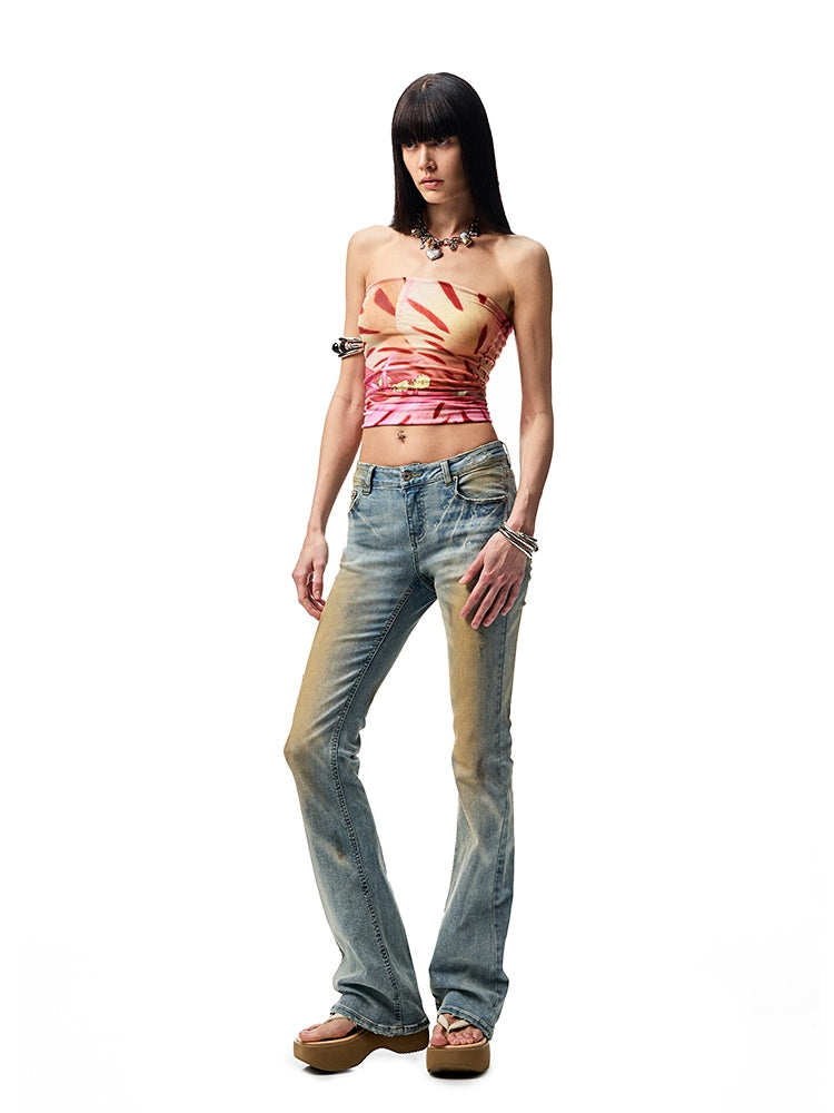 Washed Skinny Low-Rise Denim Flared Pants - CHINASQUAD