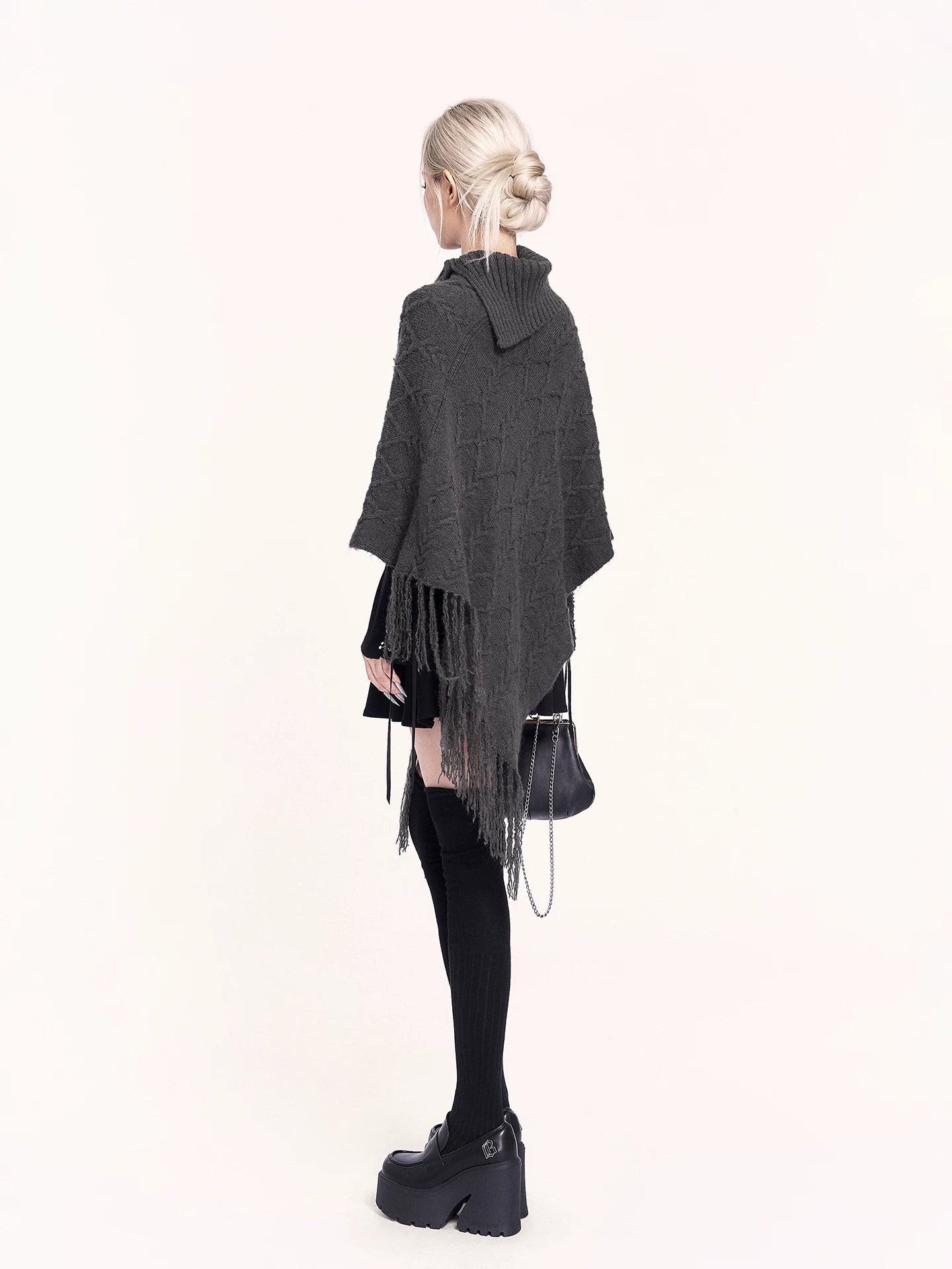 Asymmetric Turtleneck Knit Cape