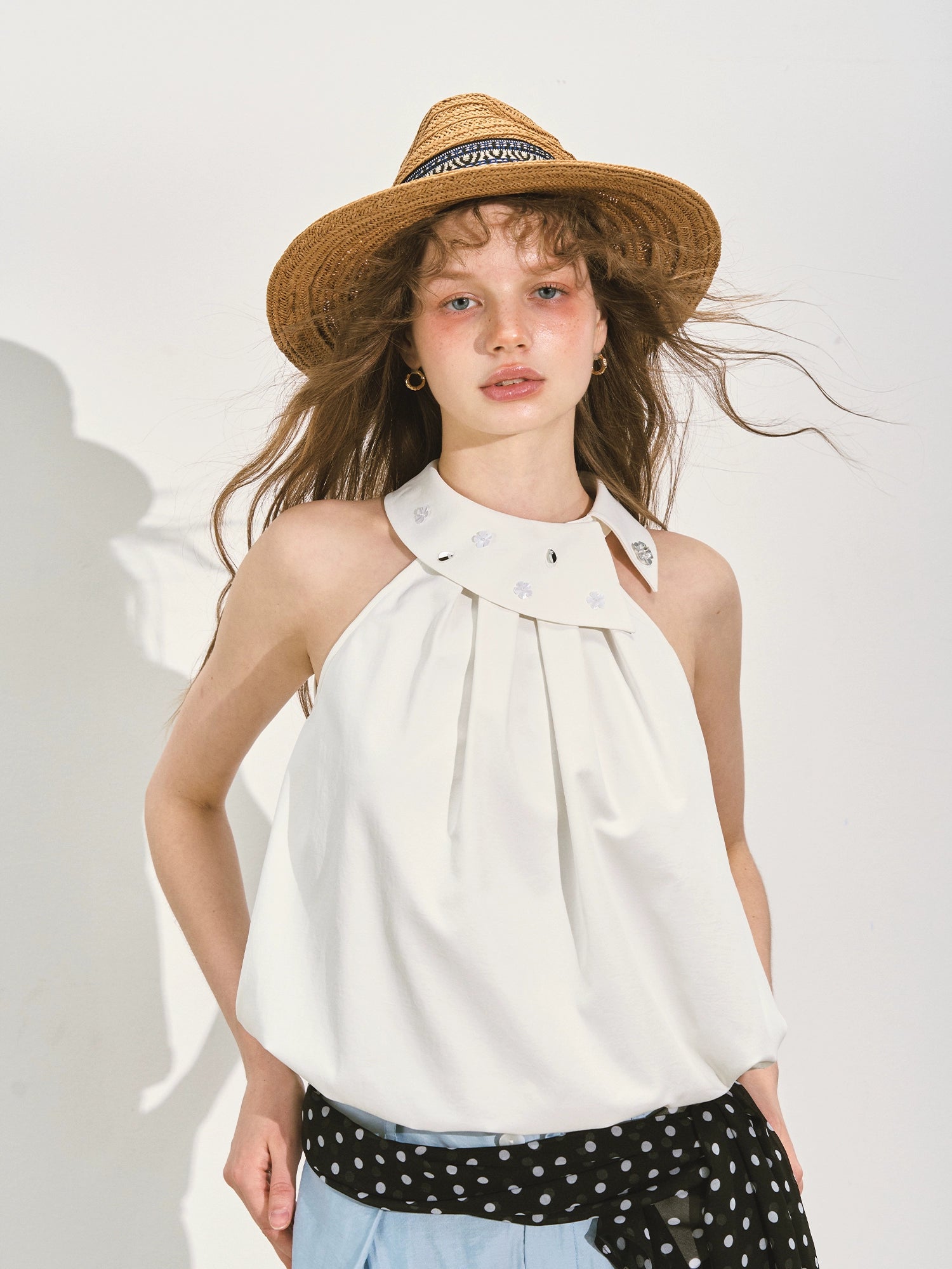 Halter Neck Off-Shoulder Crinkled Sleeveless Top - CHINASQUAD