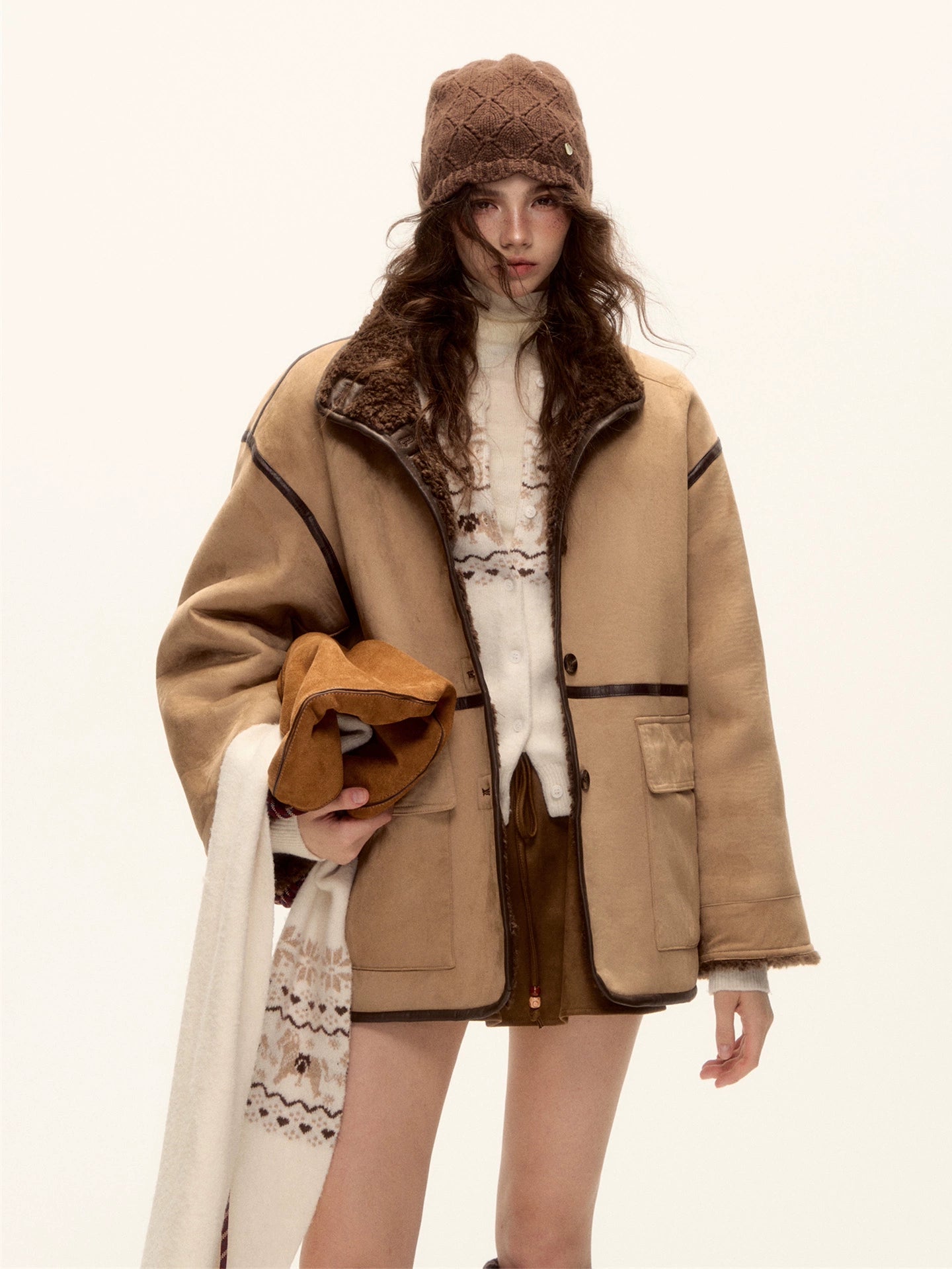 Reversible Faux Suede Shearling Jacket