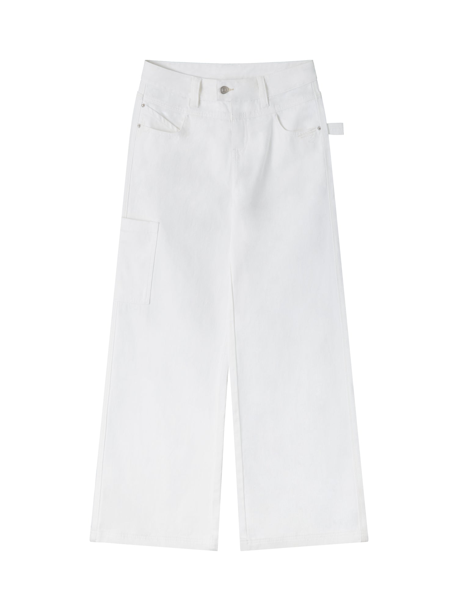 White Cotton Low Waist Wide Leg Jeans - CHINASQUAD
