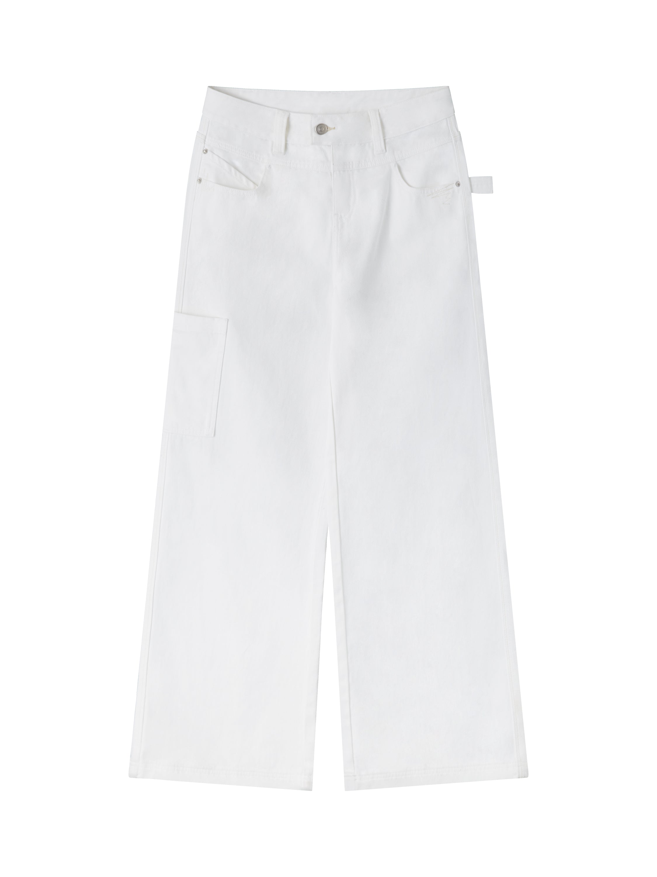 White Cotton Low Waist Wide Leg Jeans - CHINASQUAD