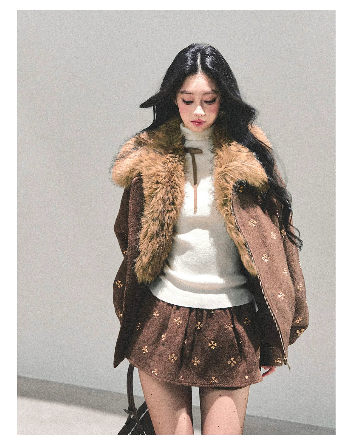 Snowfall Whisper Wool Jacket & Mini Skirt Set