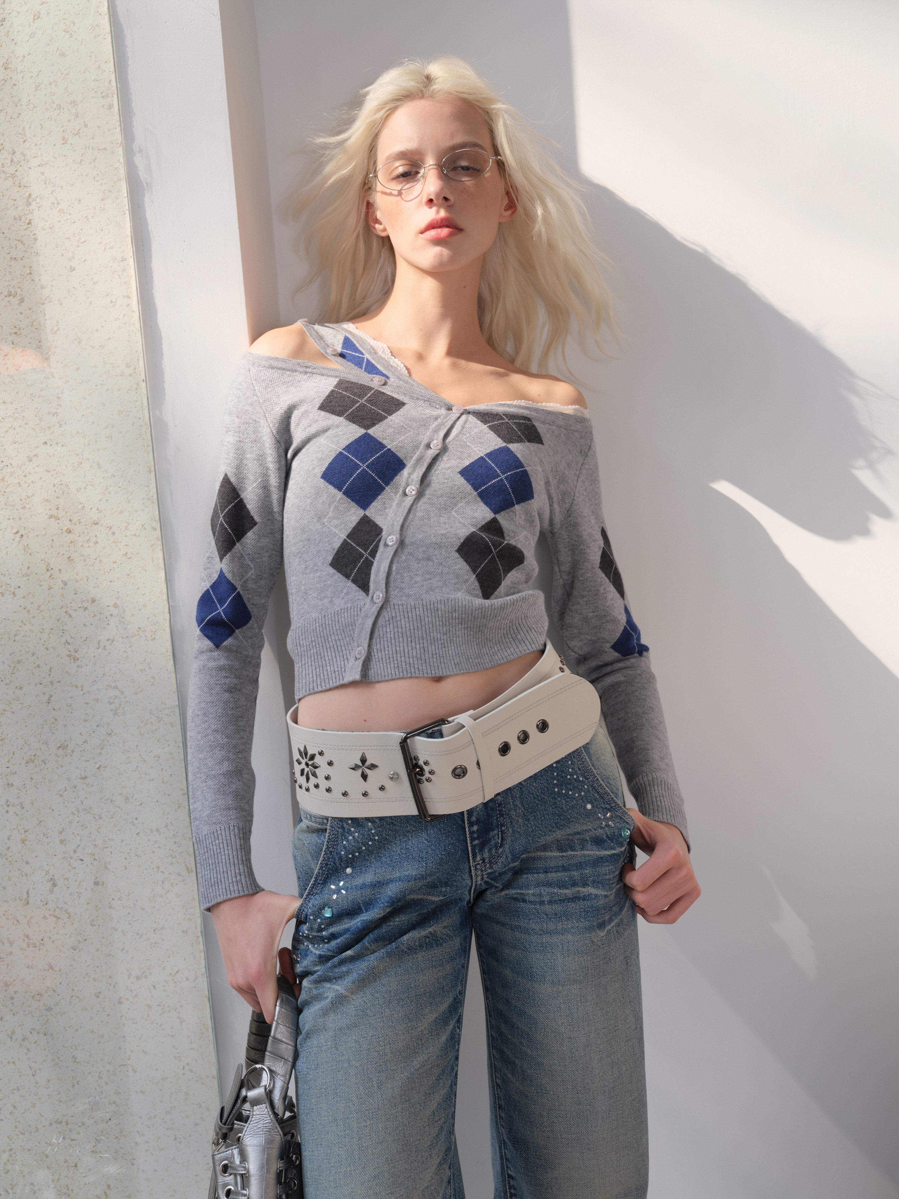 Punk Vintage Contrast Studded Rhinestone Wide Belt - CHINASQUAD