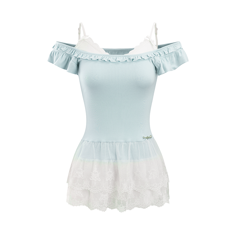 Blue & Pink Lace Trim T-shirt - CHINASQUAD