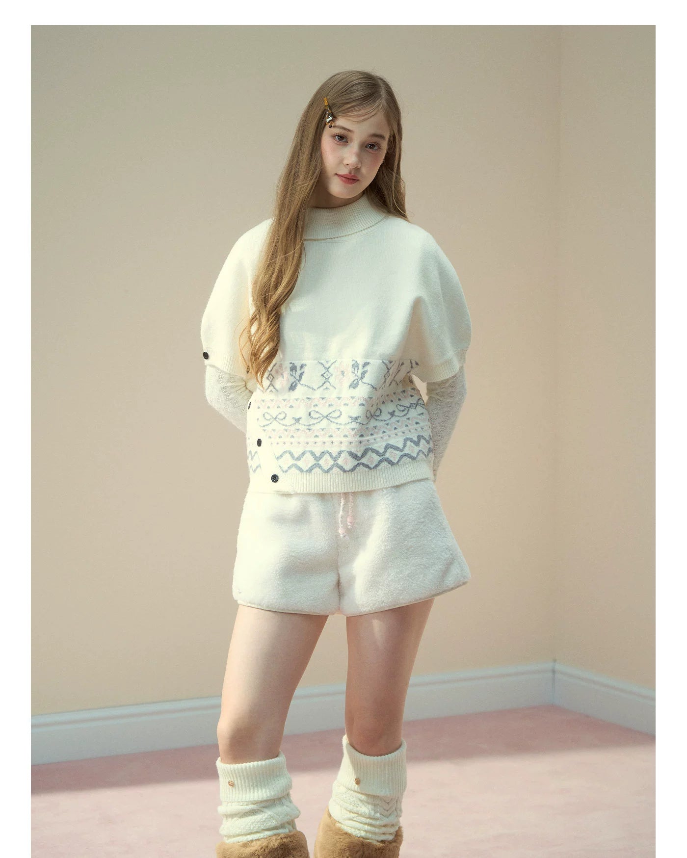 Cream Cloud Fleece Wool Shorts - CHINASQUAD