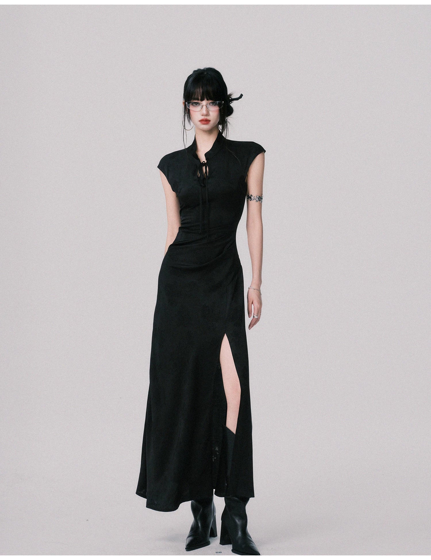 Chinese-Style Slim-Fit Cheongsam Maxi Dress