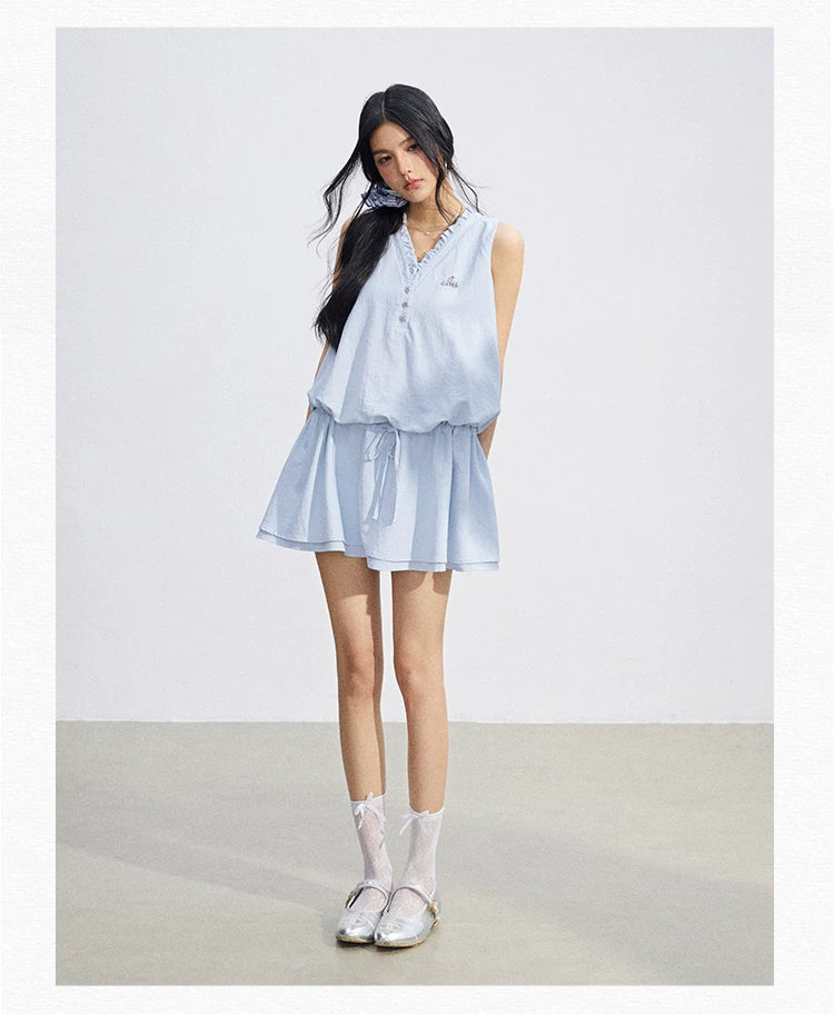 Ruffle Tie Waist Sleeveless Mini Dress
