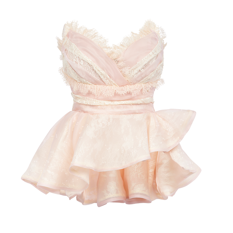 Berry Irregular Design V-Neck Bustier & Skirt Set - CHINASQUAD