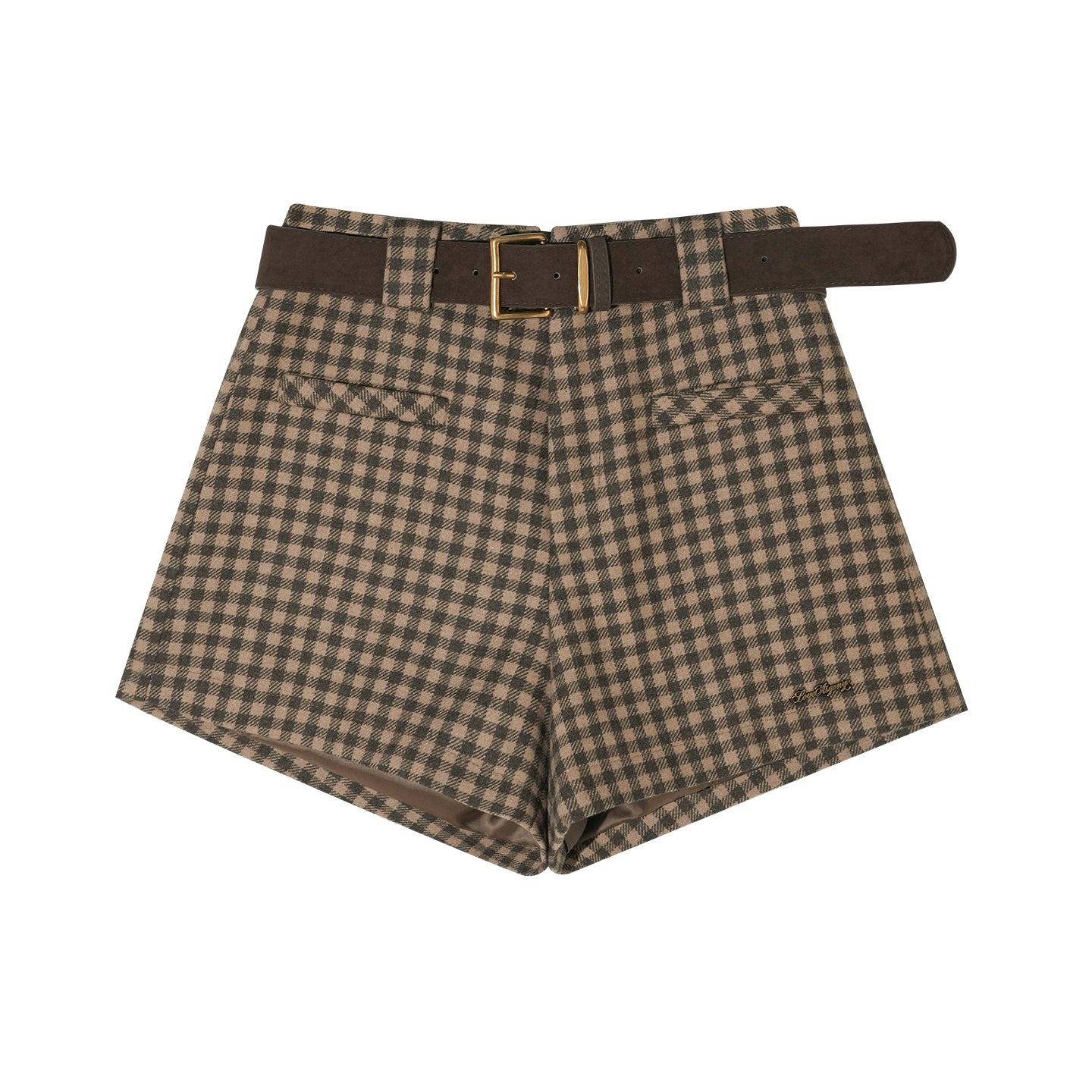 Plaid Suede Belted High-Waist A-Line Shorts - CHINASQUAD