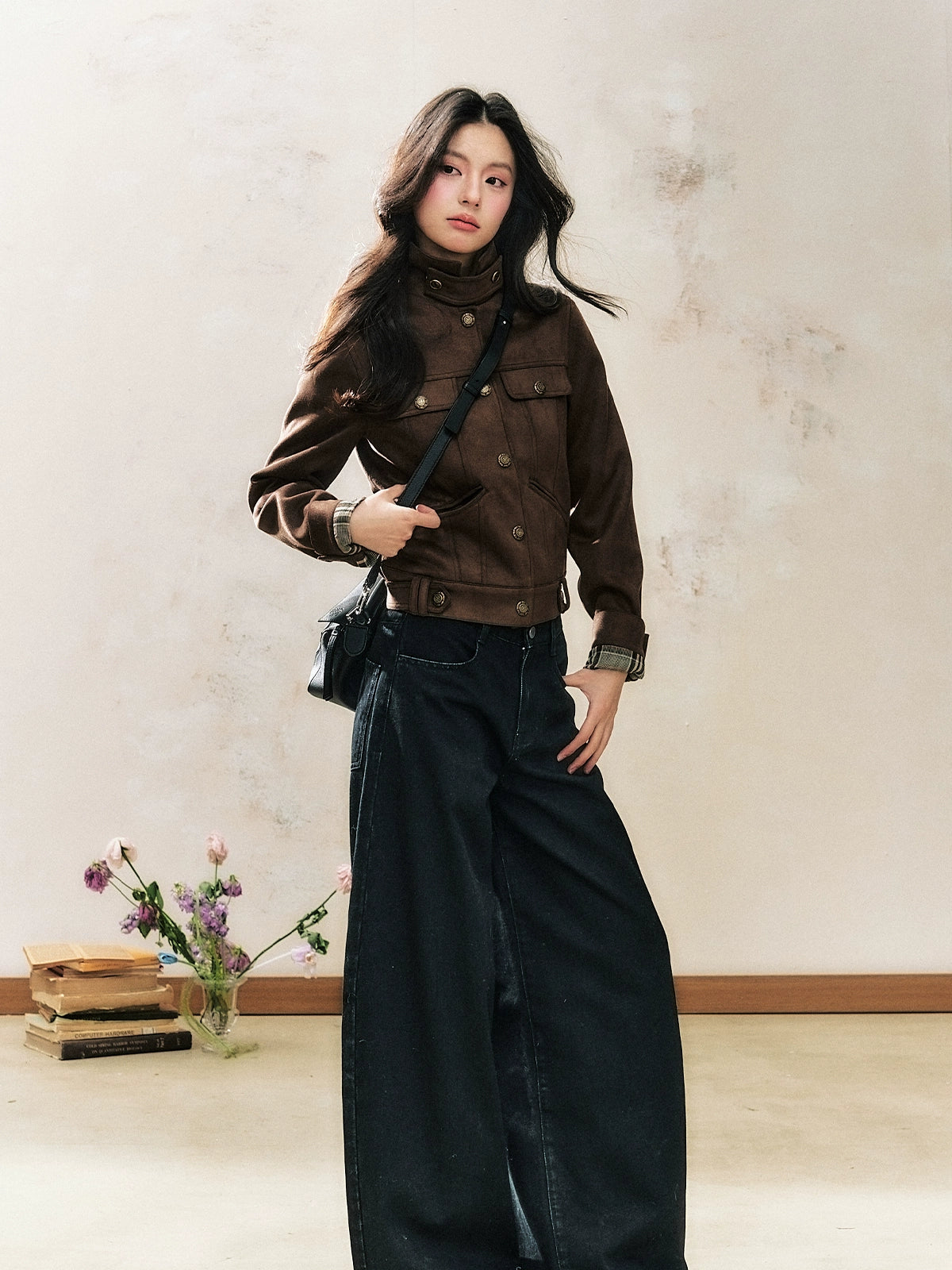 Brown Suede Slim-Fit Jacket - CHINASQUAD