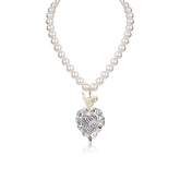 Cat Heart Enamel Pearl Necklace - CHINASQUAD
