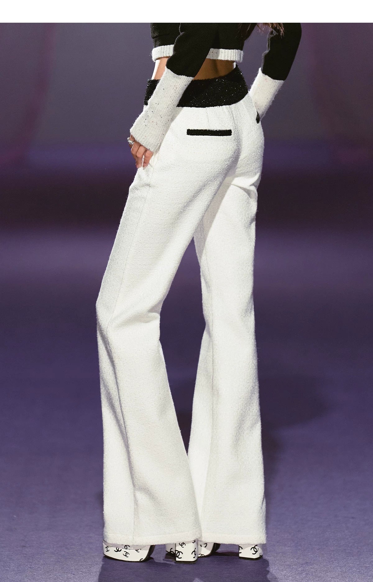 Wide-Waist Subtle Flared Tailored Trousers