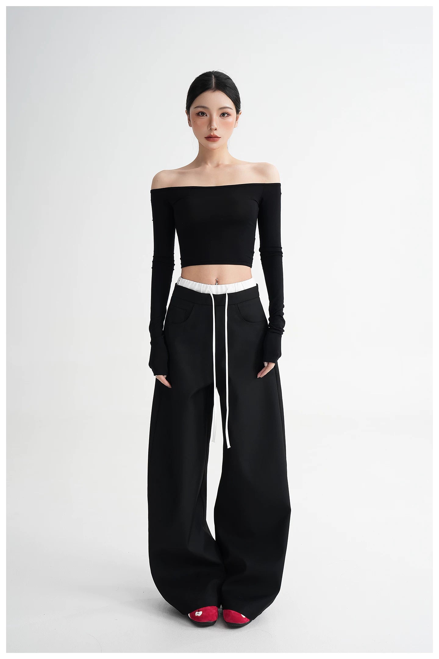 Panel Wide-Leg Floor-Length Trousers