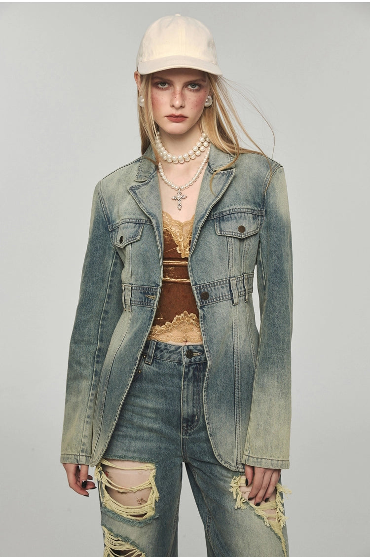 Denim Slim Fit Blazer - CHINASQUAD