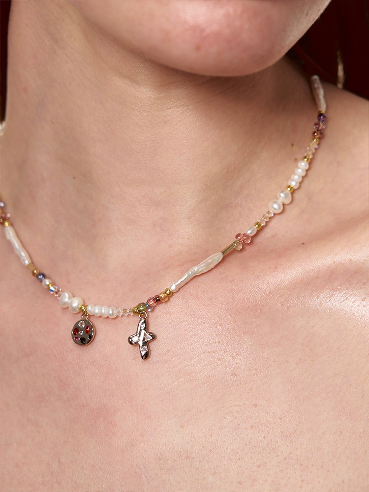 Czech Glazed Vegetable Treasure Cross Necklace - CHINASQUAD