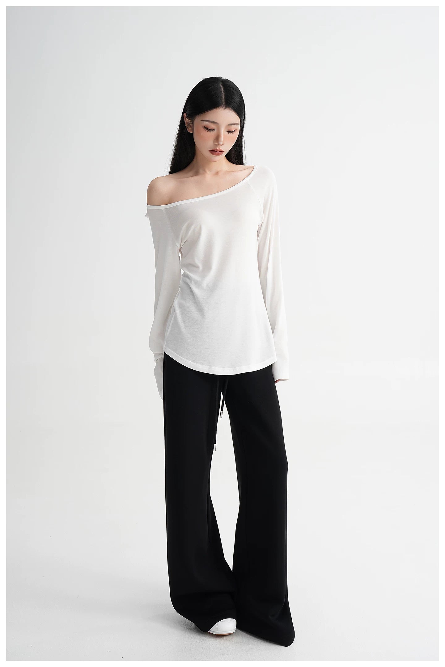 Waist-Cinching Fitted Long Sleeve T-Shirt