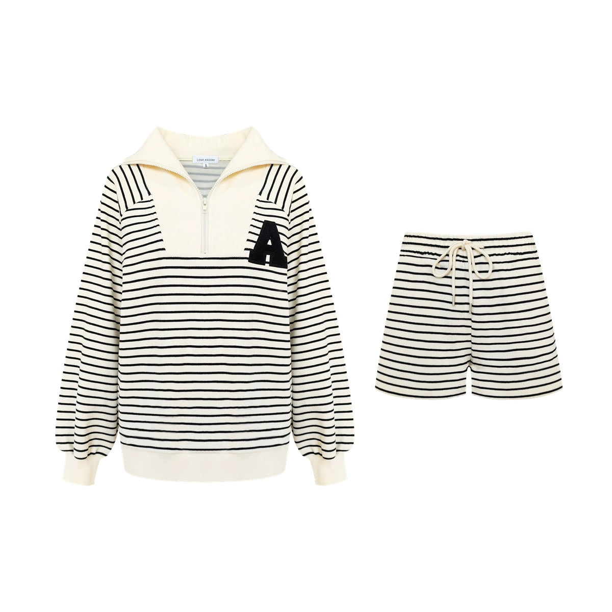 Striped Embroidered Sweatshirt & Shorts Set - CHINASQUAD