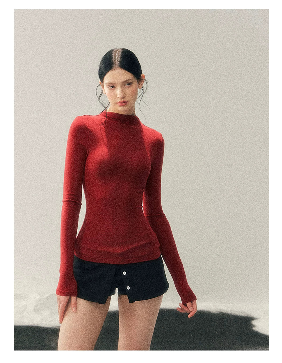 French High-Neck Knit Sweater