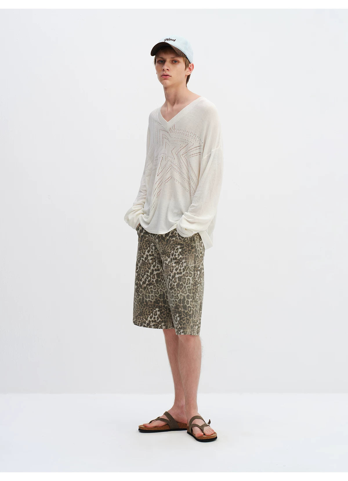 Vintage Leopard Print Relaxed Wide-Leg Bermuda Shorts