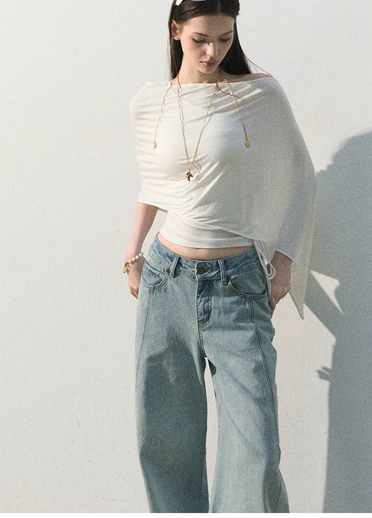 White Jade Asymmetric Draped T-Shirt